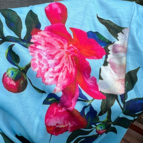 NEW PLUS SIZE Camisa floral dress. Cheerful light blue w/peonies. - Picture 11 of 12